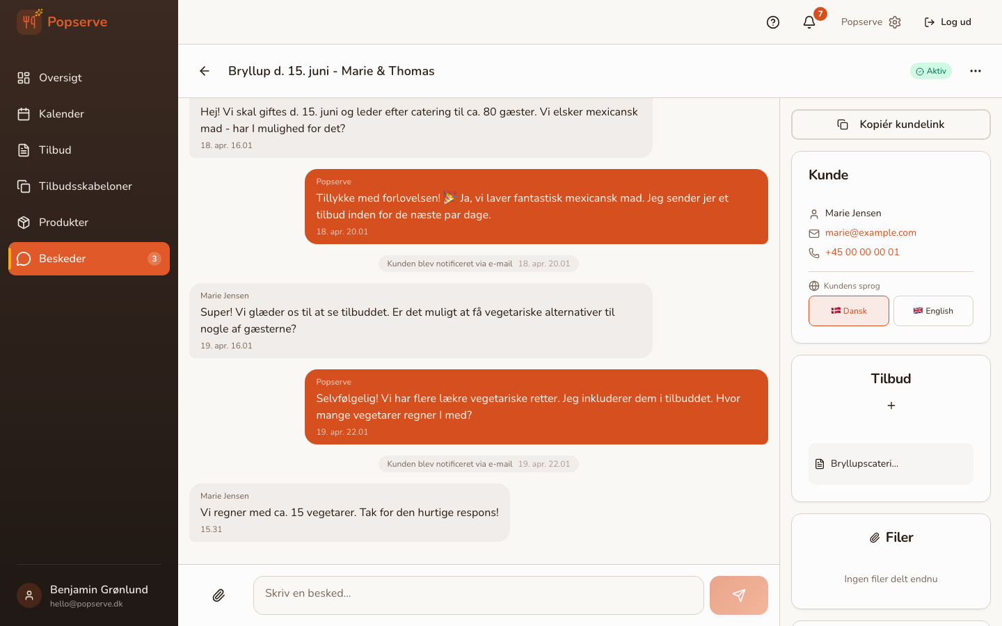 Samtalevisning fra virksomhedens side